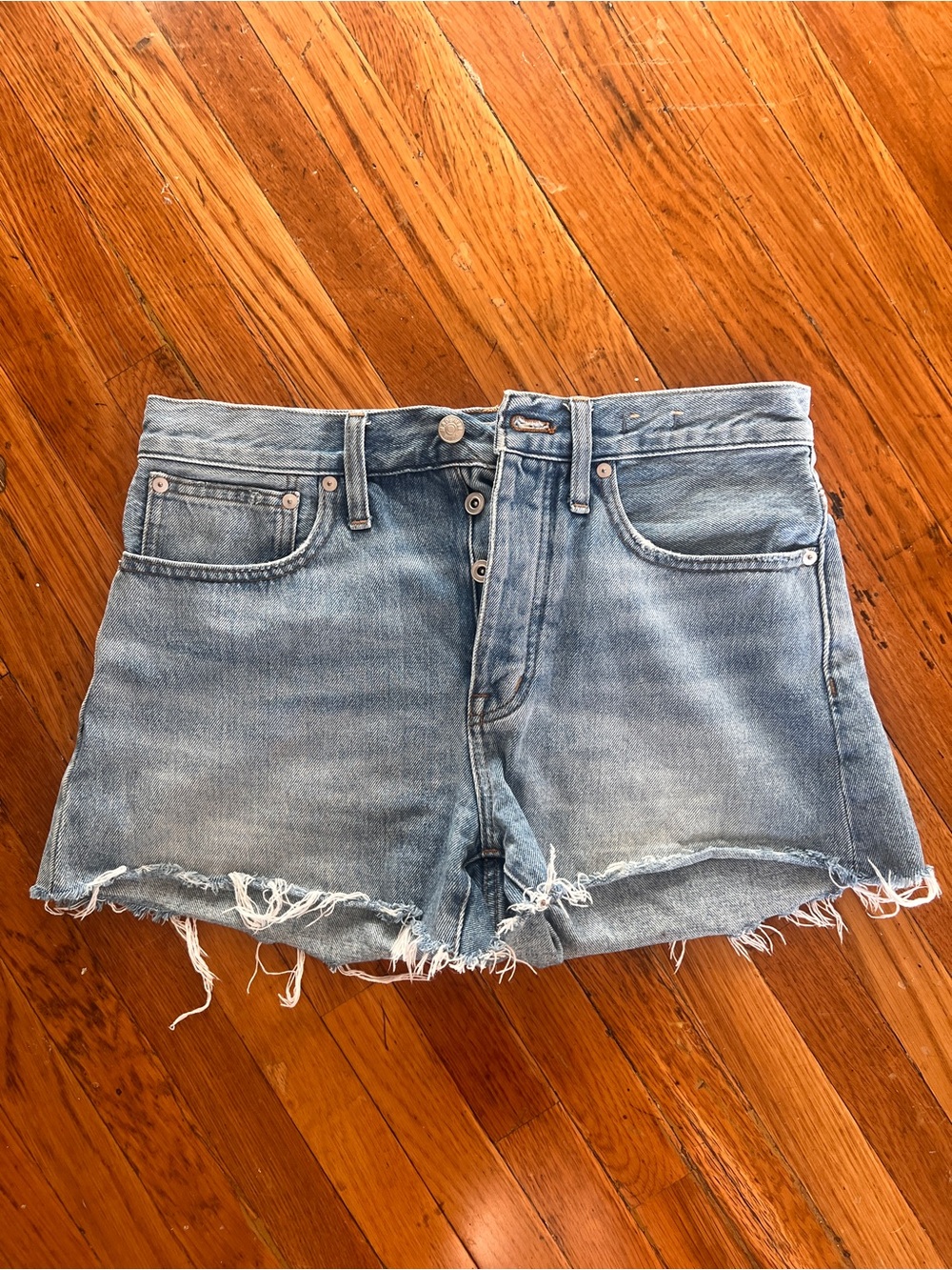 Madewell Light Blue Distressed Relaxed Denim Shorts